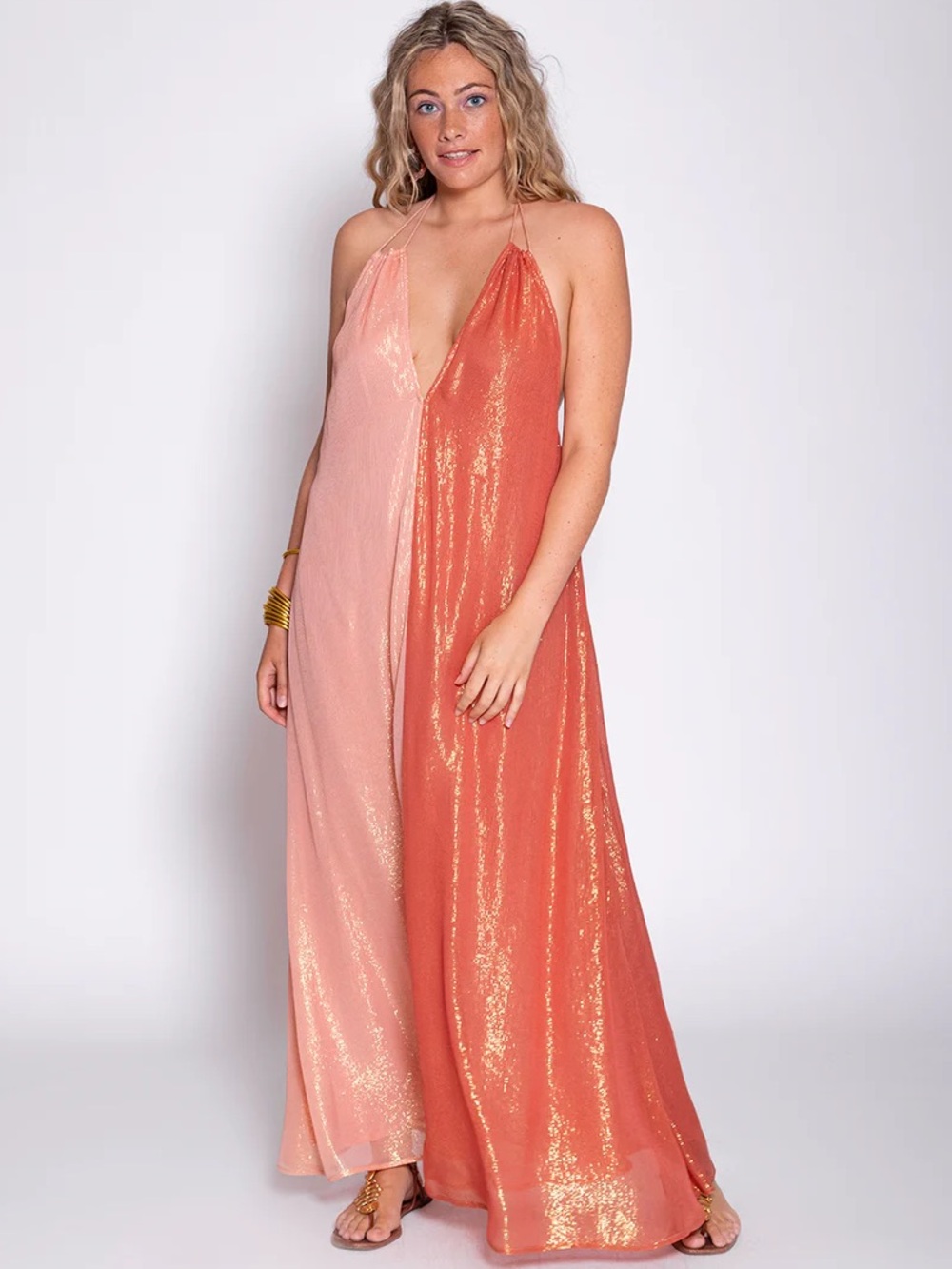 NATASHA LONG DRESS MARBELLA BICOLOR TAN & TERRACOTTA L/XL